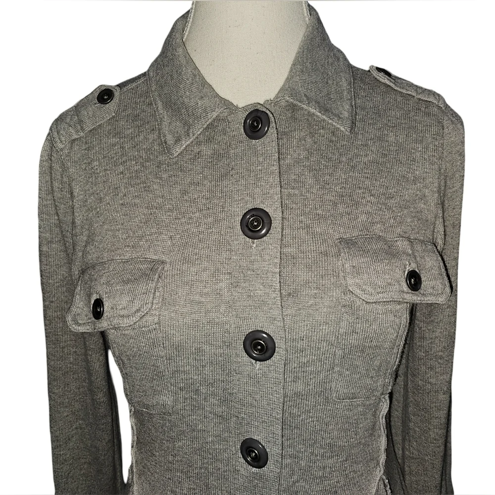 Free People Gray Military Button Front Fit & Flare Sweater Dress Jacket Sz S - Picture 5 of 16
